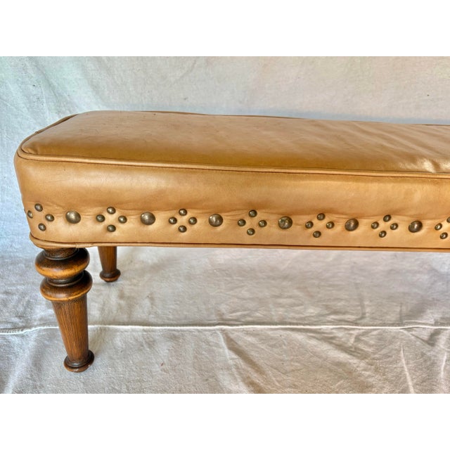 20th Century Leather Upholstered Bench For Sale - Image 6 of 12