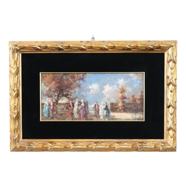 N. Sidoli, Gallant Scene, Oil Painting on Board, Early 20th Century, Framed For Sale