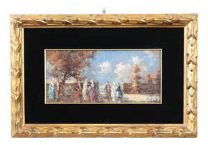 N. Sidoli, Gallant Scene, Oil Painting on Board, Early 20th Century, Framed