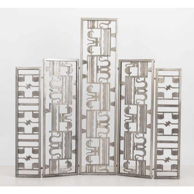 Art Deco Geometric Openwork Aluminum Five Panel Floor Screen For Sale In New York - Image 6 of 7