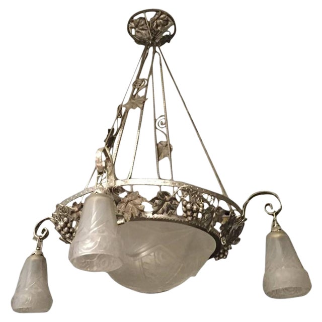 French Art Deco Chandelier With Grapes Motif For Sale
