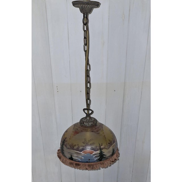 Antique Ceiling Lamp with Glass Shade and Brass Mounting, 1900s For Sale - Image 4 of 9