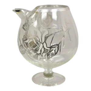 Vintage Art Nouveau Floral Sterling Silver Overlay Glass Footed Water Pitcher