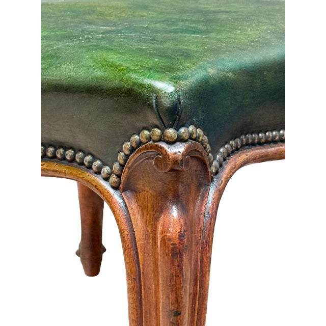 Forest Green French Ottoman or Stool of Emerald Green Leather on Cabriole Legs For Sale - Image 8 of 15
