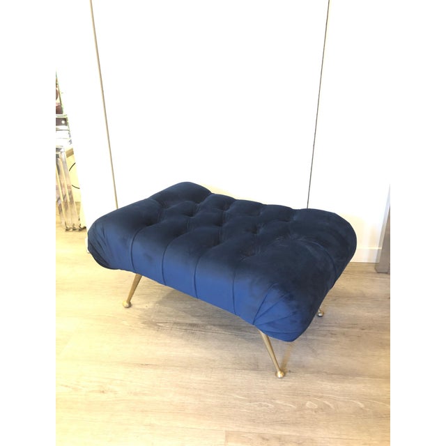 Mid-Century Italian Blue Velvet Brass Legs Footstools, 1950s For Sale - Image 13 of 18