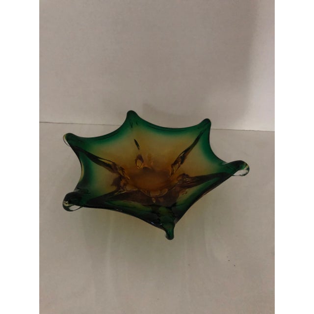 Mid Century Green 6 Point Murano Style Art Glass Bowl For Sale - Image 4 of 6