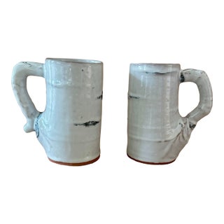 Handmade Ceramic Pottery Set Birch Tree Mugs — A Pair For Sale