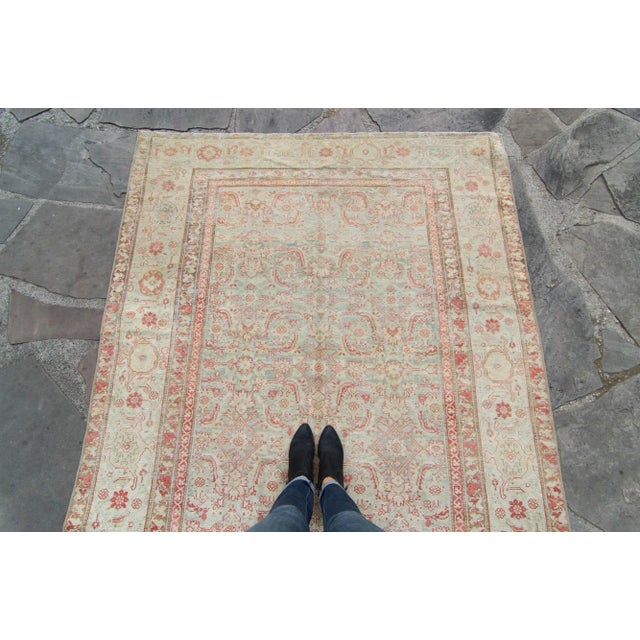 1920s Antique Allover Sage Coral Hand Knotted Wool Low Pile Rug - 5’10” X 13’1” For Sale - Image 4 of 10