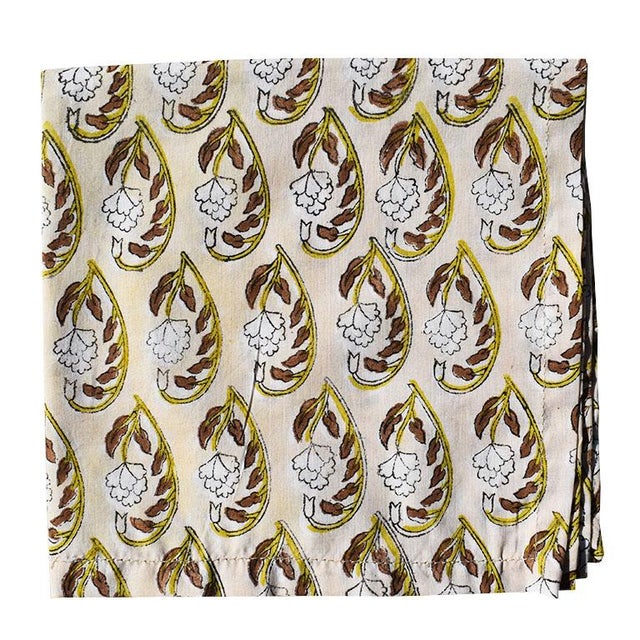 A set of 12 new hand-made Anglo Raj green block print cloth table napkins. This beautiful set is hand-stitched by our...