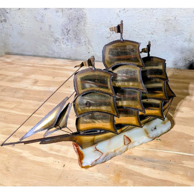 Vintage John DeMott Brutalist-Style Metal Sailboat Sculpture For Sale - Image 4 of 6