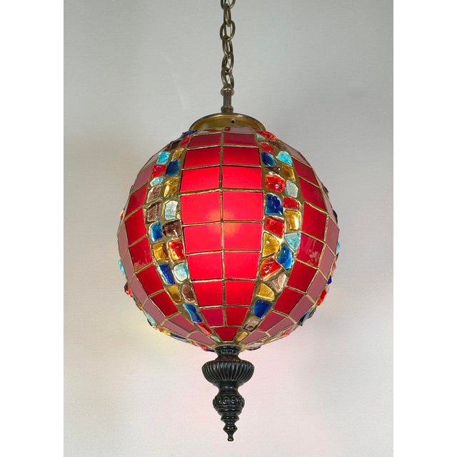 Turkish Mid 20th Century Turkish Style Red Slag Glass Pendant Light For Sale - Image 3 of 11