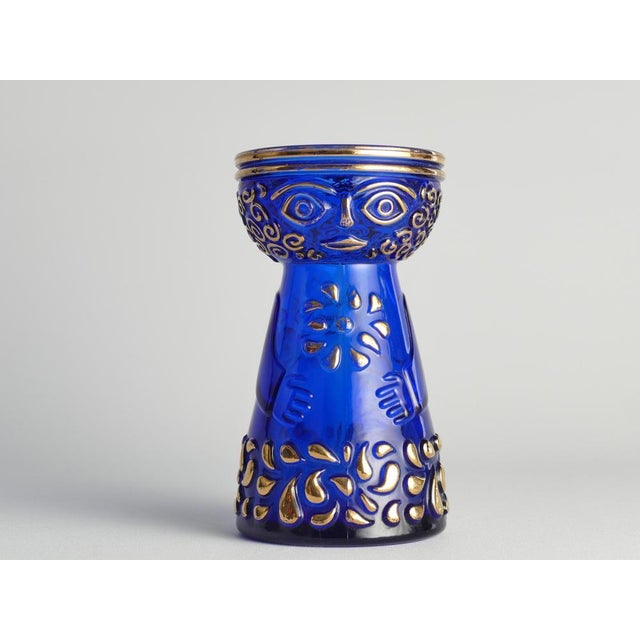 Mid-Century Modern Cobalt Blue and Gold Glass Hyacinth Vase by Walther Glas, 1970s For Sale - Image 3 of 18