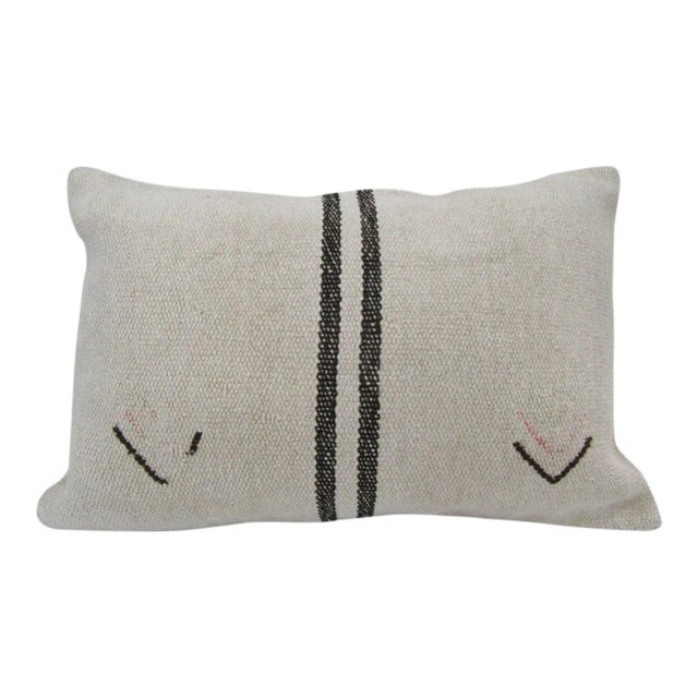 Handmade Black Striped Natural Kilim Pillow Cover For Sale
