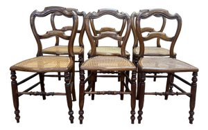 Louis-Philippe Caned Walnut Chairs, 1800s, Set of 6