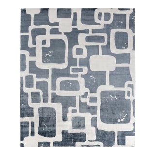 Bridgewater Hand loom Bamboo/Silk Navy Blue/Ivory/Multi Rug-9'x12" For Sale