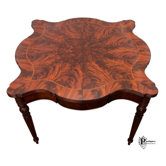 Wood Vintage Henredon Regency Style Flame Mahogany Scalloped Extension Dining Table For Sale - Image 7 of 12
