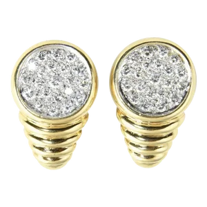 1970s Pave Diamond Ribbed Gold Clip Earrings - 2 Pieces