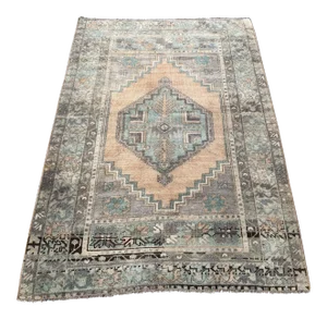 Turkish Tribal Floor Faded Oushak Rug - 3′8″ × 5′5″