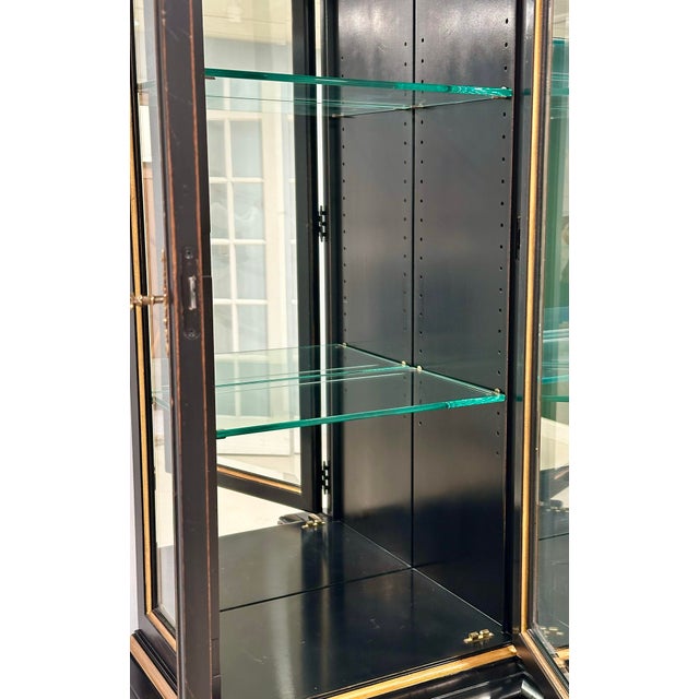 Karges Black & Gilt Lacquered Breakfront Display Cabinet | Neoclassical Regency China Cabinet | 90” H For Sale - Image 12 of 12