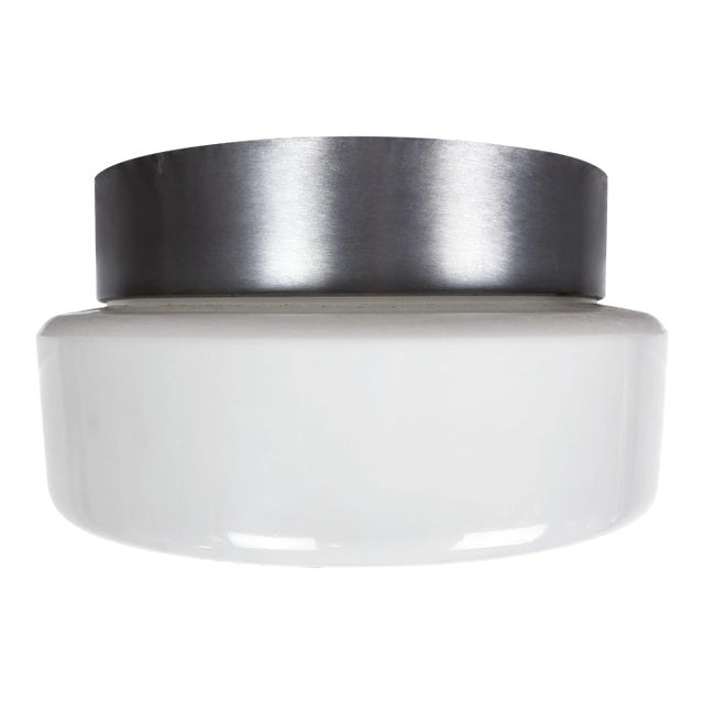 Lightolier Stainless Steel and Glass Flush Mount Ceiling Pendant For Sale