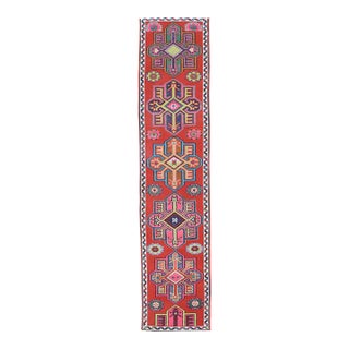 1970s Vintage Turkish Oushak Handmade Wool Cotton Pink Runner Rug For Sale