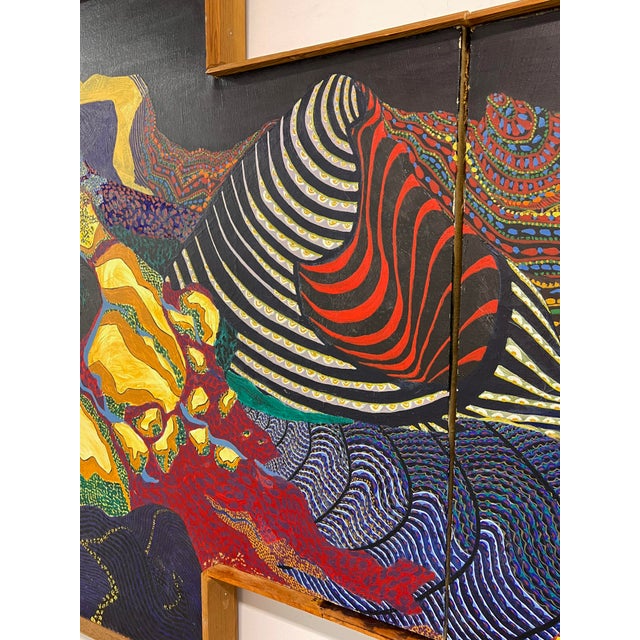 C. 1960s Psychedelic Twelve Foot Lonng Diptych Abstract Shaped Canvas Painting For Sale - Image 11 of 11