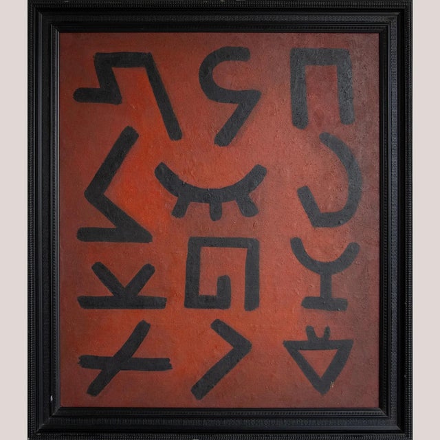 Manuel Rufi Gibert, Geometric Abstraction in Red, 1990s, Oil on Board, in Very Good conditions. Designed 1990 to 1999