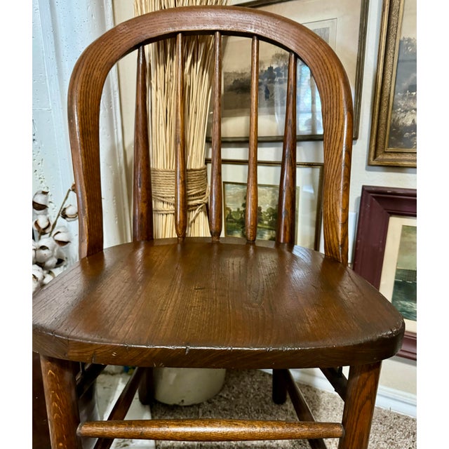 Vintage 1920’s Heywood Wakefield Spindle Back Oak Side Chair With Metal Rod Reinforcement For Sale In Dallas - Image 6 of 9
