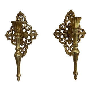 Vintage Hollywood Regency Style Brass Candle Sconces - a Pair For Sale