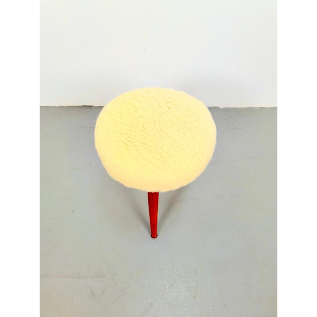 1970s Vintage Swedish Three Legged Sheepskin Stool, 1970 For Sale - Image 5 of 6