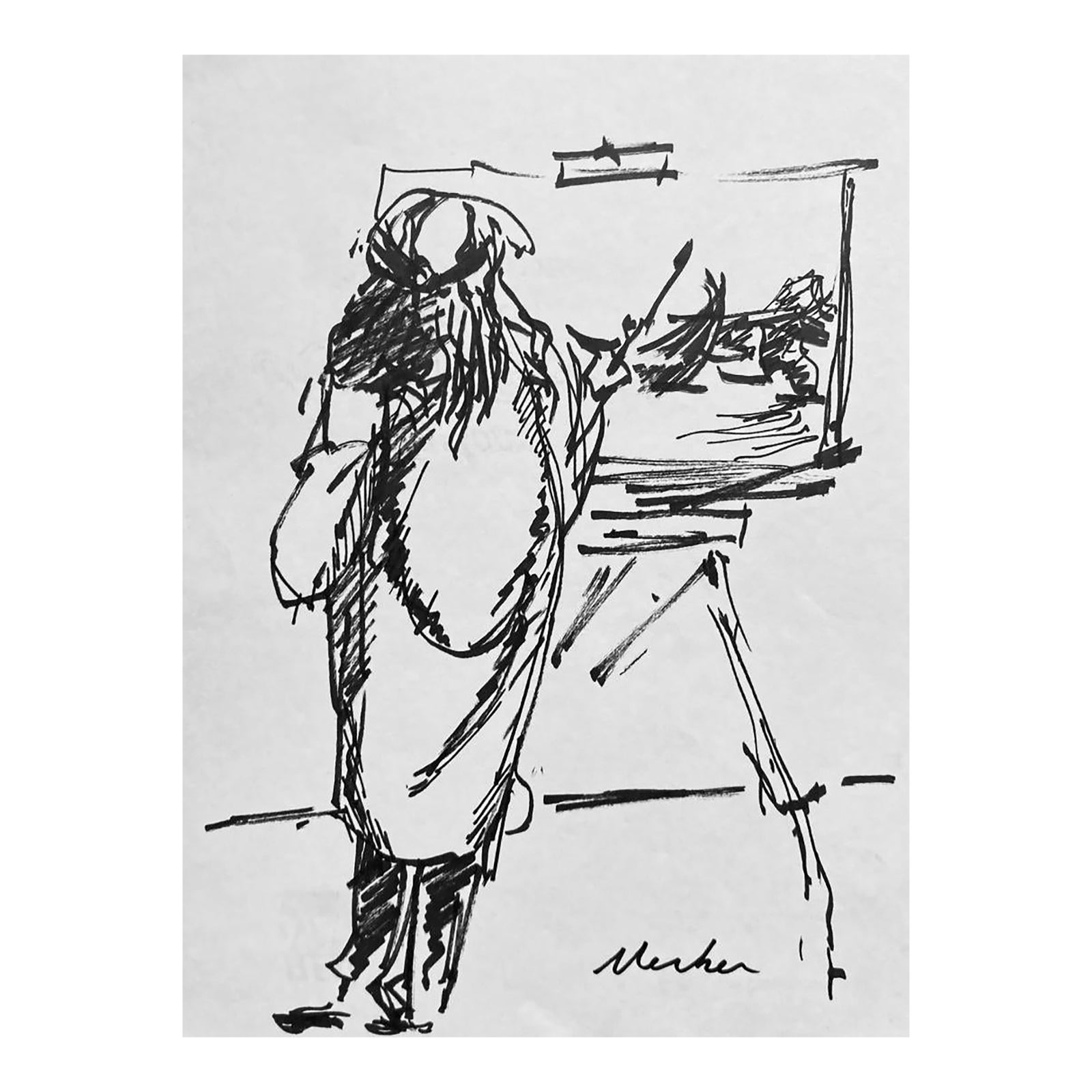 Alexandra Merker Artist and Easel Drawing | Chairish