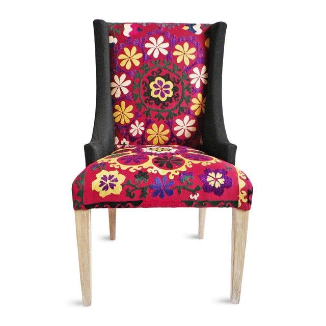 Late 20th Century Vintage Raspberry Suzani Upholstered Accent Chair For Sale - Image 5 of 5