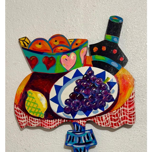 Pop Art Amanda Watt, Pop Art Painting Carved Wall Sculpture Amanda Watt Breakfast Table Vibrant Color, c.1996 For Sale - Image 3 of 10