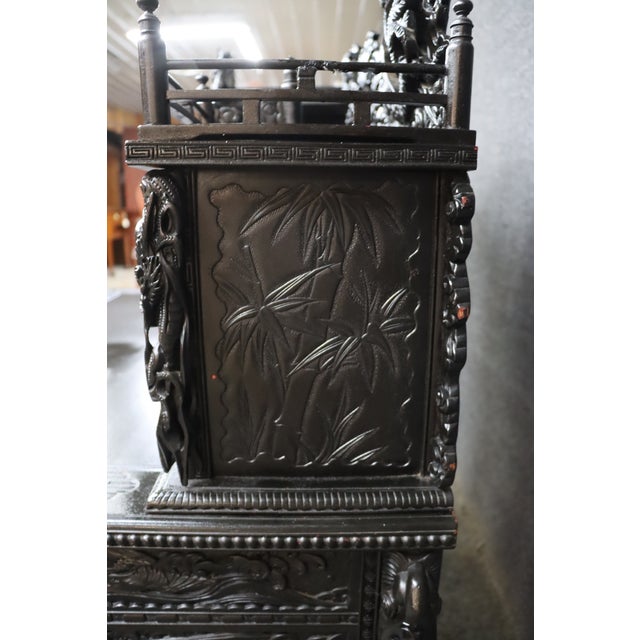 Highly Carved Chinese Dragon Black Lacquer Writing Desk / Secretary Desk For Sale - Image 11 of 15