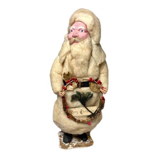 Christmas Antique German Cotton Batting Santa With Christmas Wreath For Sale