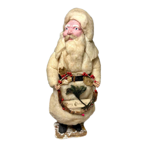 Christmas Antique German Cotton Batting Santa With Christmas Wreath