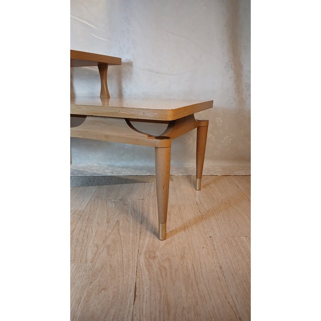 Vintage Mid-Century Modern Two-Tier Blonde Formica Step End Table For Sale In Philadelphia - Image 6 of 13