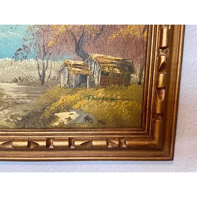 Vintage Fall Countryside Landscape Oil Painting Signed by Artist For Sale - Image 4 of 7