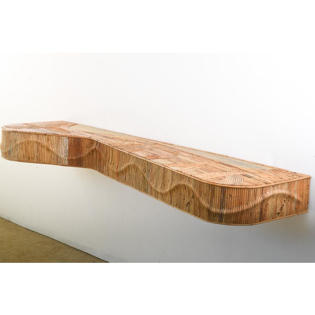 Not Yet Made - Made To Order Handcrafted Organic Rattan Console Table With Intricate Leaf Motifs & Patinated Brass Accent For Sale - Image 5 of 9