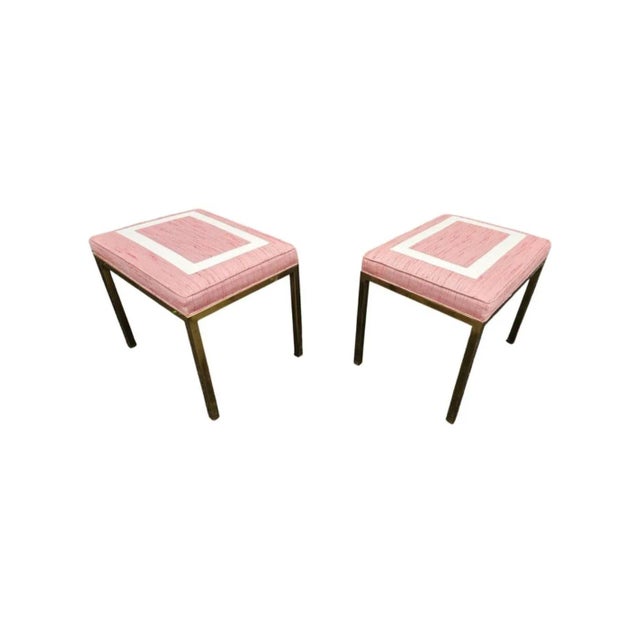 Pair Mastercraft Contemporary Brass and Upholstered Benches Footstools For Sale In Washington DC - Image 6 of 7
