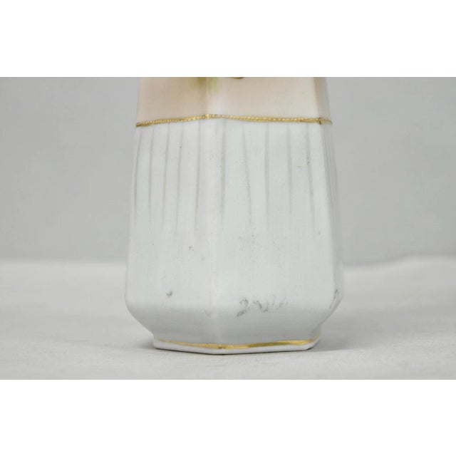 Antique Nippon Twin Handled Pink Hand Painted Porcelain Hexagon Gold Rimmed Vase For Sale - Image 12 of 13