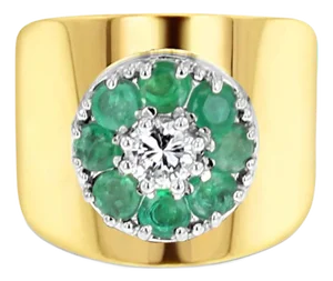Emerald & Diamond Halo Ring 14k Yellow Gold, Size 3