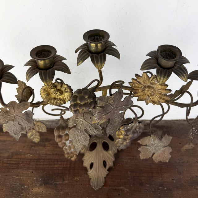 Antique French Candleholder with Flowers and Grapes, 1890s For Sale - Image 6 of 16