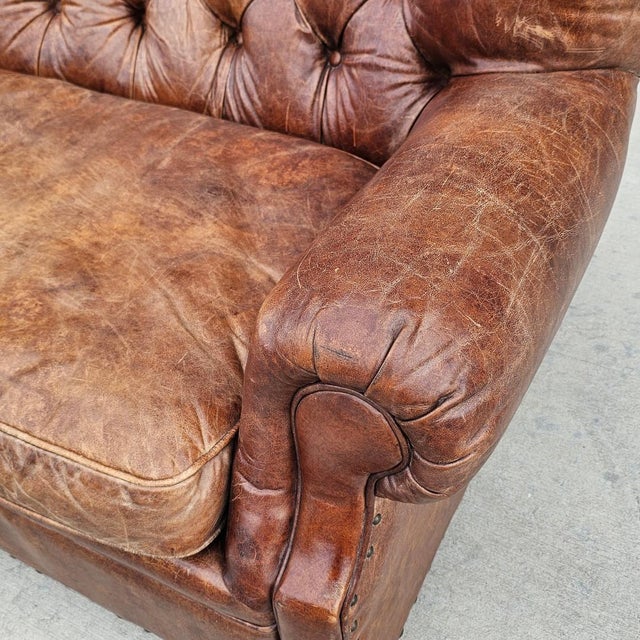 Restoration Hardware Leather Churchill Large Sofa For Sale - Image 15 of 18
