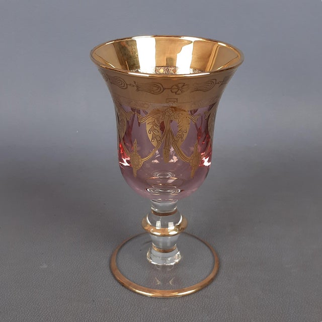 1970s Blue and Pink Murano Glass and 24 Karat Gold His and Hers Goblets, 1970s, Set of 2 For Sale - Image 5 of 12
