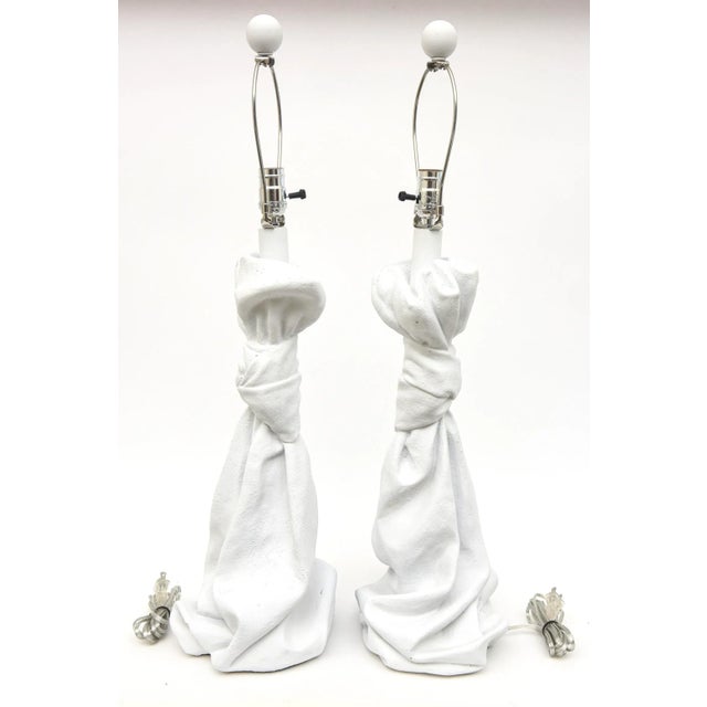 Vintage Plaster of Paris John Dickinson Style Draped & Knotted Table Lamps, Restored For Sale - Image 9 of 12
