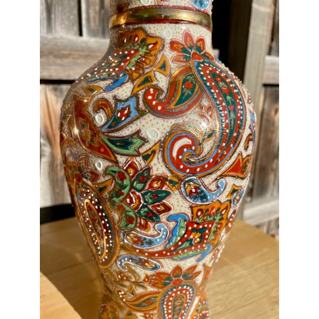 Pair of Early 20th Century Asian Hand Paisley Painted Vases For Sale - Image 10 of 12