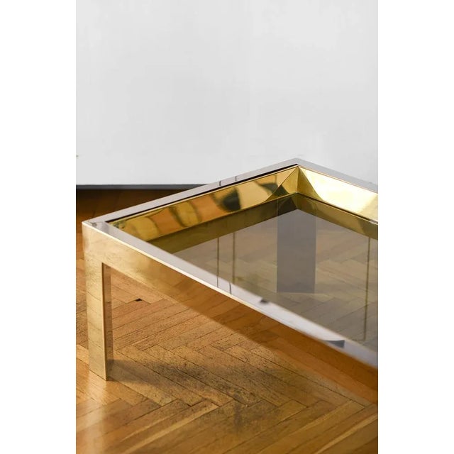 Coffee Table in Brass and Chromed Metal with Glass Top, Italy, 1970, in Very Good conditions. Designed 1970 to 1979