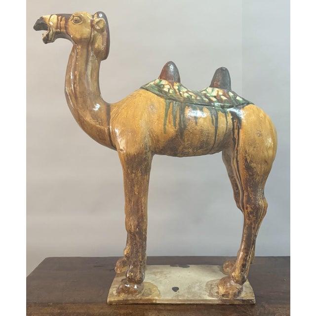 Pair of 19th Century Chinese Glazed Pottery Camel Figures For Sale - Image 4 of 17