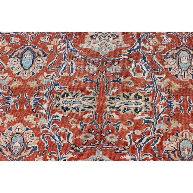 Antique Sultanabad Rug With Large Flower Design in Soft Red Field & Multi Colors 9'7 X 13'10 For Sale - Image 10 of 10